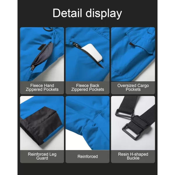 CREATMO US Mens Snow Pants Ski Bibs Waterproof Insulated Winter Snowboard CargoCargo Blue