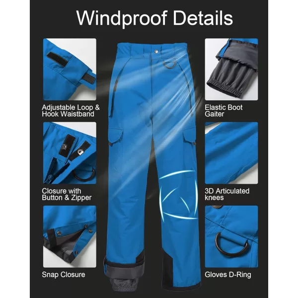 CREATMO US Mens Snow Pants Ski Bibs Waterproof Insulated Winter Snowboard CargoCargo Blue