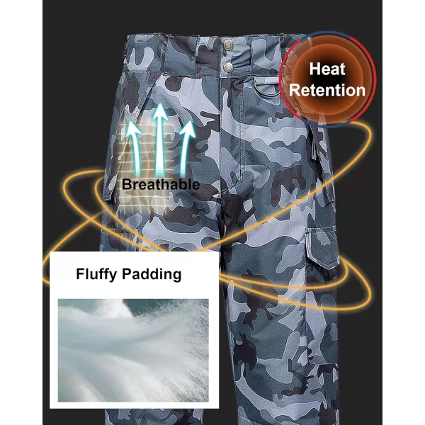 CREATMO US Mens Snow Pants Ski Bibs Waterproof Insulated Winter Snowboard CargoCargo Camo