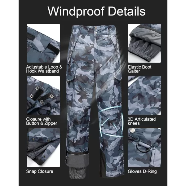 CREATMO US Mens Snow Pants Ski Bibs Waterproof Insulated Winter Snowboard CargoCargo Camo