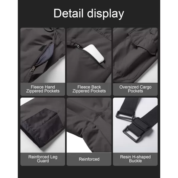 CREATMO US Mens Snow Pants Ski Bibs Waterproof Insulated Winter Snowboard CargoCargo Grey