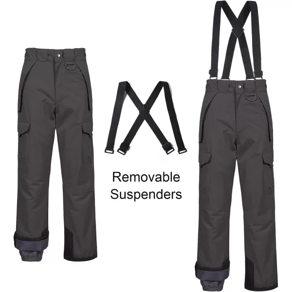CREATMO US Mens Snow Pants Ski Bibs Waterproof Insulated Winter Snowboard CargoCargo Grey