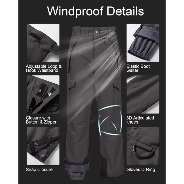 CREATMO US Mens Snow Pants Ski Bibs Waterproof Insulated Winter Snowboard CargoCargo Grey