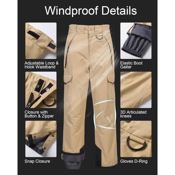 CREATMO US Mens Snow Pants Ski Bibs Waterproof Insulated Winter Snowboard CargoCargo Khaki
