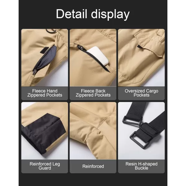 CREATMO US Mens Snow Pants Ski Bibs Waterproof Insulated Winter Snowboard CargoCargo Khaki