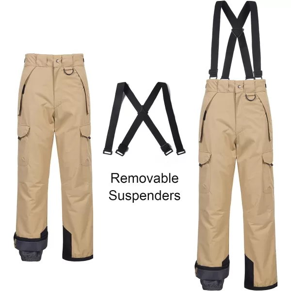 CREATMO US Mens Snow Pants Ski Bibs Waterproof Insulated Winter Snowboard CargoCargo Khaki