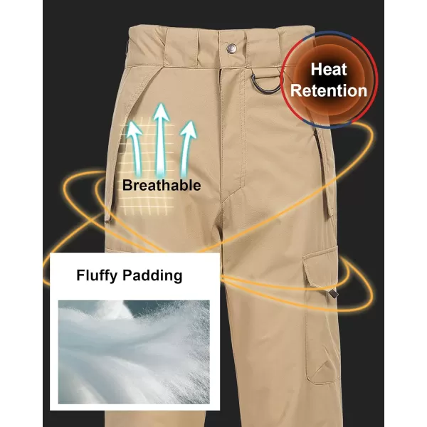 CREATMO US Mens Snow Pants Ski Bibs Waterproof Insulated Winter Snowboard CargoCargo Khaki