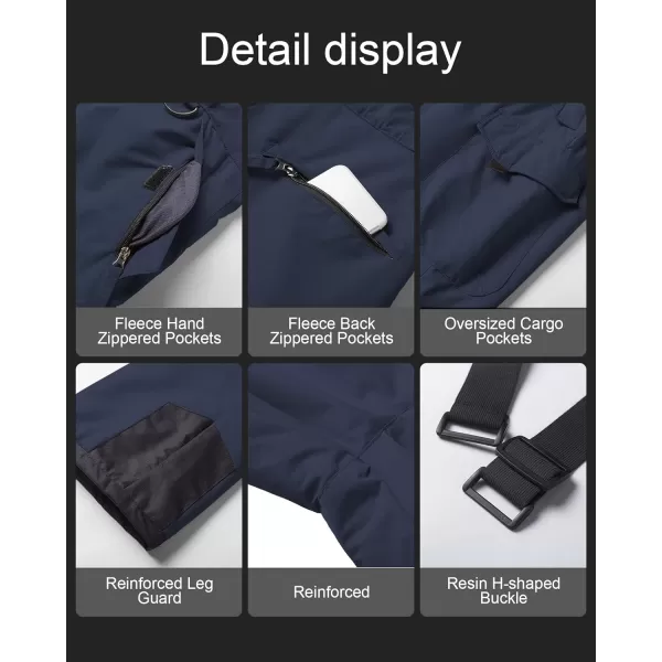 CREATMO US Mens Snow Pants Ski Bibs Waterproof Insulated Winter Snowboard CargoCargo Navy Blue