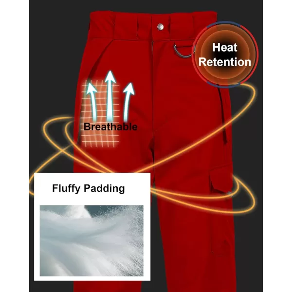 CREATMO US Mens Snow Pants Ski Bibs Waterproof Insulated Winter Snowboard CargoCargo Red