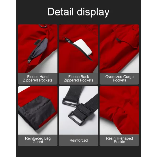 CREATMO US Mens Snow Pants Ski Bibs Waterproof Insulated Winter Snowboard CargoCargo Red