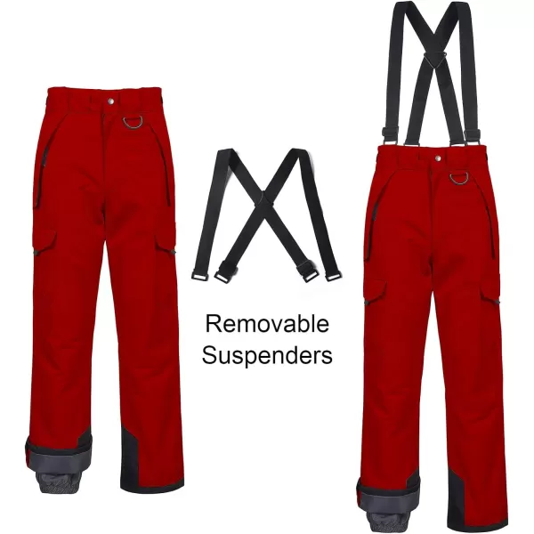 CREATMO US Mens Snow Pants Ski Bibs Waterproof Insulated Winter Snowboard CargoCargo Red