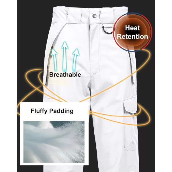 CREATMO US Mens Snow Pants Ski Bibs Waterproof Insulated Winter Snowboard CargoCargo White