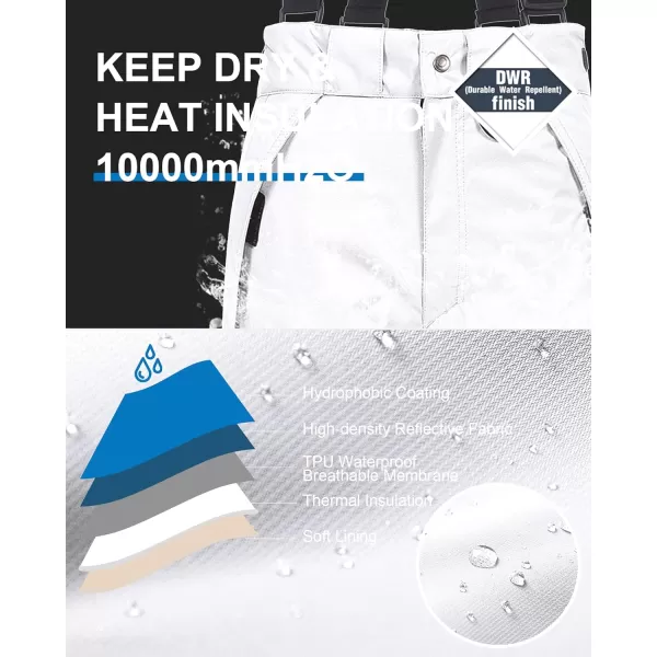 CREATMO US Mens Snow Pants Ski Bibs Waterproof Insulated Winter Snowboard CargoCargo White