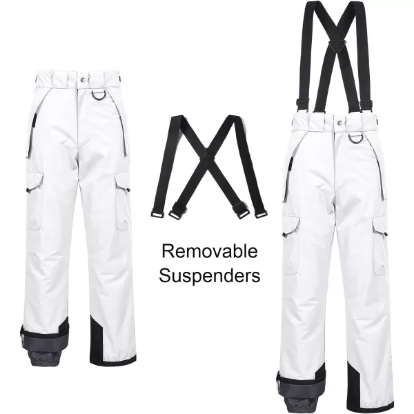CREATMO US Mens Snow Pants Ski Bibs Waterproof Insulated Winter Snowboard CargoCargo White