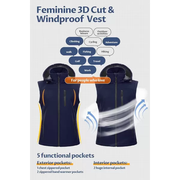 CREATMO US Womens Lightweight Softshell Vest Outerwear Windbreaker Sleeveless Jacket With Removable HoodNavy