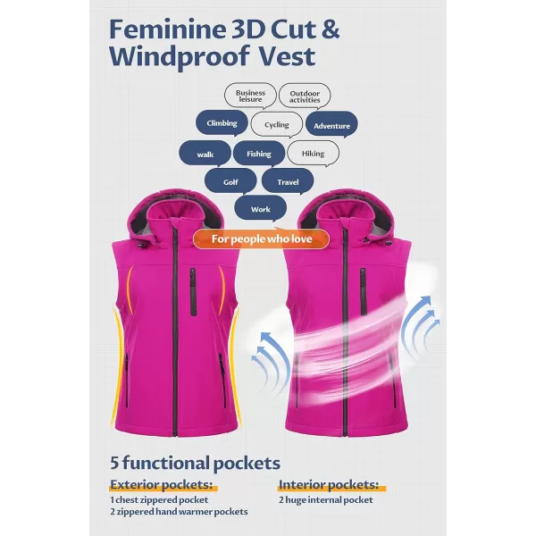 CREATMO US Womens Lightweight Softshell Vest Outerwear Windbreaker Sleeveless Jacket With Removable HoodPurple