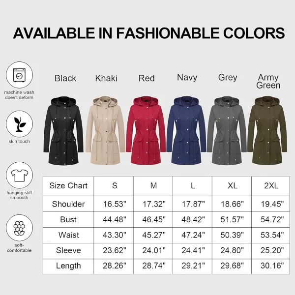 CREATMO US Womens Plus Size WaterResistant Trench Coat Long Windbreaker Military Jacket with Reflective Removable HoodRed