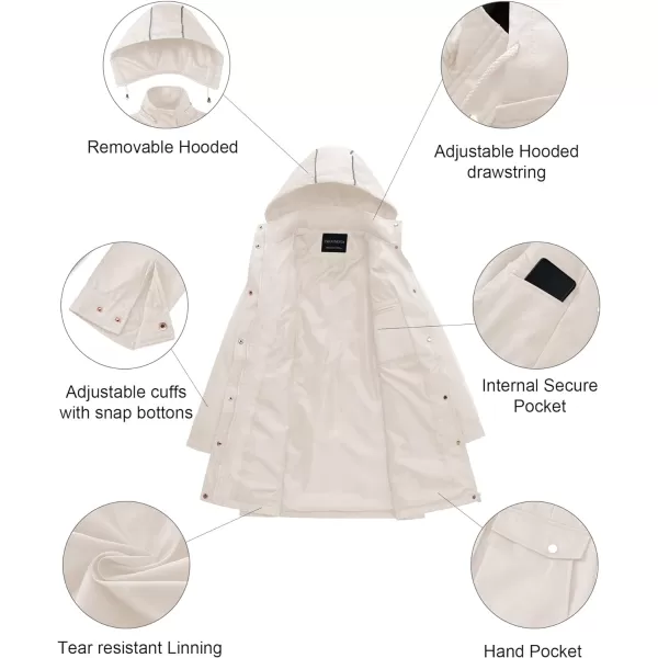 CREATMO US Womens Plus Size WaterResistant Trench Coat Long Windbreaker Military Jacket with Reflective Removable HoodWhite