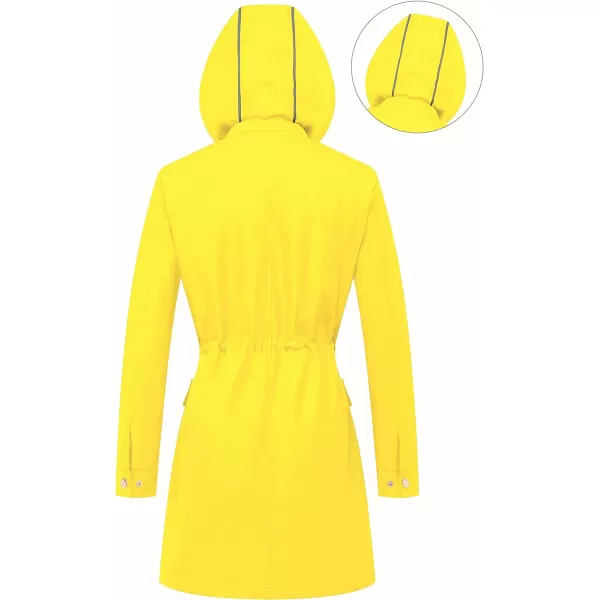 CREATMO US Womens Plus Size WaterResistant Trench Coat Long Windbreaker Military Jacket with Reflective Removable HoodYellow