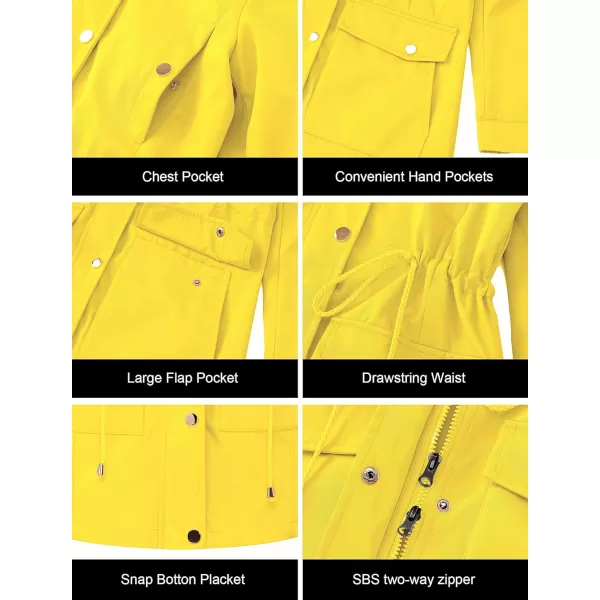 CREATMO US Womens Plus Size WaterResistant Trench Coat Long Windbreaker Military Jacket with Reflective Removable HoodYellow