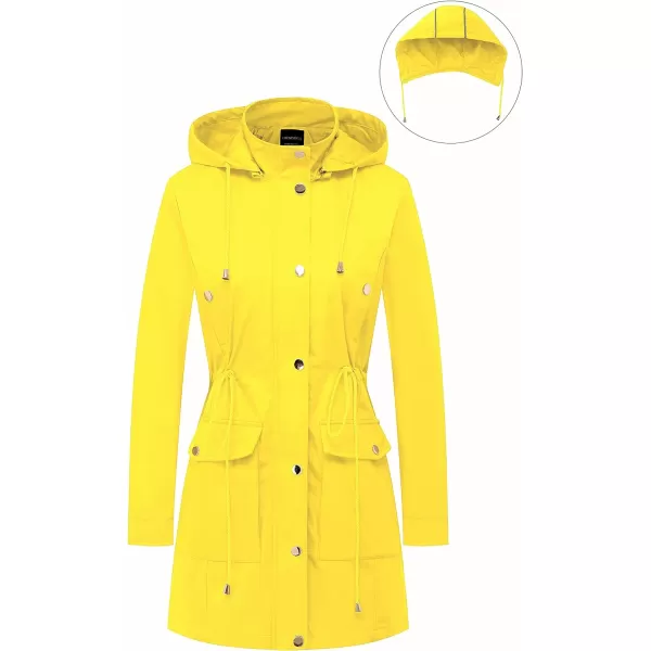 CREATMO US Womens Plus Size WaterResistant Trench Coat Long Windbreaker Military Jacket with Reflective Removable HoodYellow