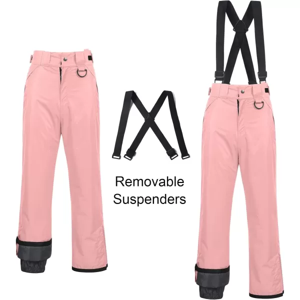 CREATMO US Womens Snow Pants Ski Bibs Waterproof Insulated Winter SnowboardCargo Pink