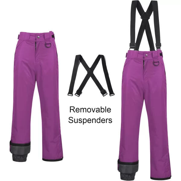 CREATMO US Womens Snow Pants Ski Bibs Waterproof Insulated Winter SnowboardCargo Purple