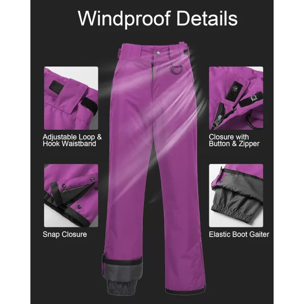 CREATMO US Womens Snow Pants Ski Bibs Waterproof Insulated Winter SnowboardCargo Purple