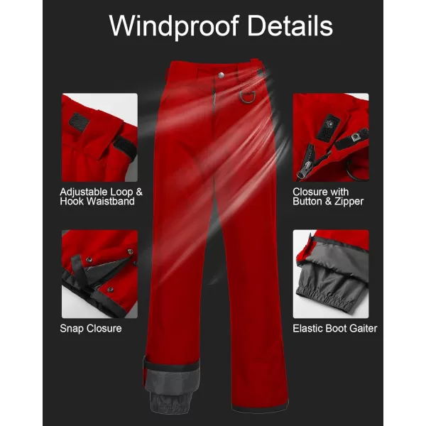 CREATMO US Womens Snow Pants Ski Bibs Waterproof Insulated Winter SnowboardCargo Red