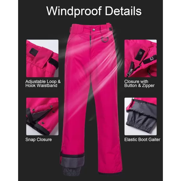 CREATMO US Womens Snow Pants Ski Bibs Waterproof Insulated Winter SnowboardCargo Rose Red