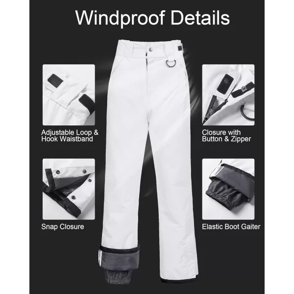 CREATMO US Womens Snow Pants Ski Bibs Waterproof Insulated Winter SnowboardCargo White