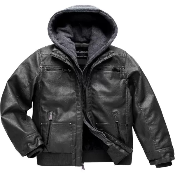 Boys Faux Leather Jacket Windproof Warm Winter Coat Kids Bomber Outerwear Waterproof PU Motorcycle JacketBlack