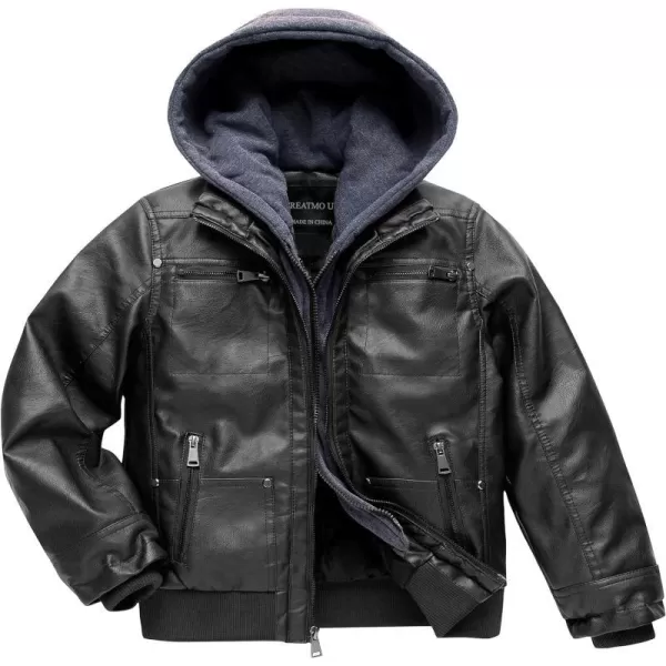 Boys Faux Leather Jacket Windproof Warm Winter Coat Kids Bomber Outerwear Waterproof PU Motorcycle JacketBlack Moderate