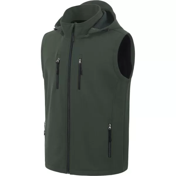 CREATMO US Mens Casual Lightweight Warm Thin Outerwear Vest Windbreaker Sleeveless Jacket With Removable HoodArmy Green