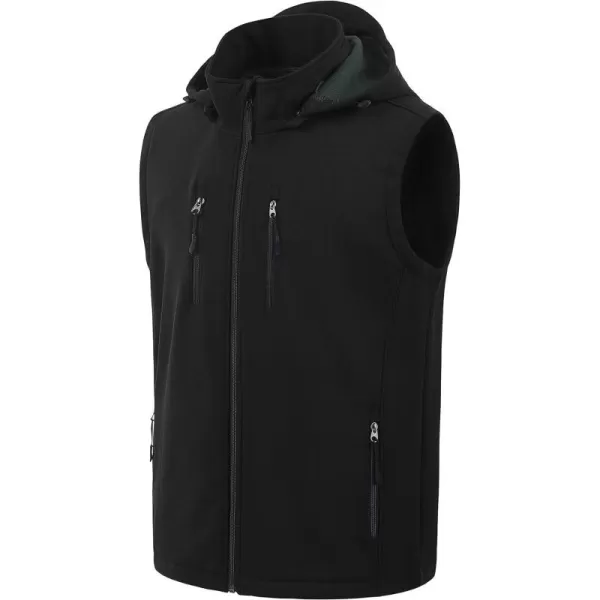 CREATMO US Mens Casual Lightweight Warm Thin Outerwear Vest Windbreaker Sleeveless Jacket With Removable HoodBlack