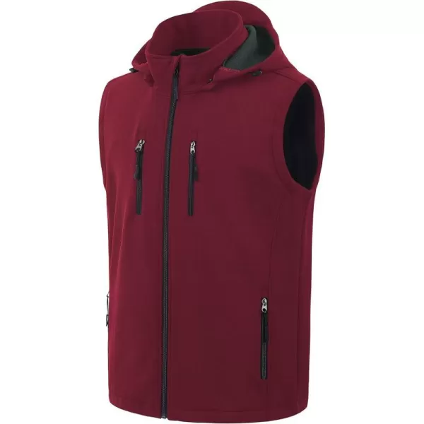 CREATMO US Mens Casual Lightweight Warm Thin Outerwear Vest Windbreaker Sleeveless Jacket With Removable HoodBurgundy