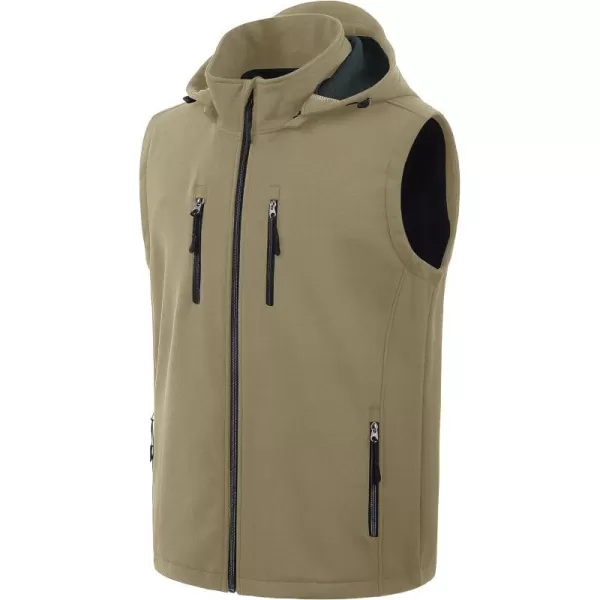 CREATMO US Mens Casual Lightweight Warm Thin Outerwear Vest Windbreaker Sleeveless Jacket With Removable HoodKhaki