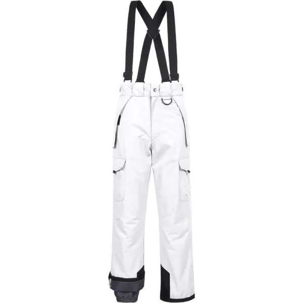 CREATMO US Mens Snow Pants Ski Bibs Waterproof Insulated Winter Snowboard CargoCargo White