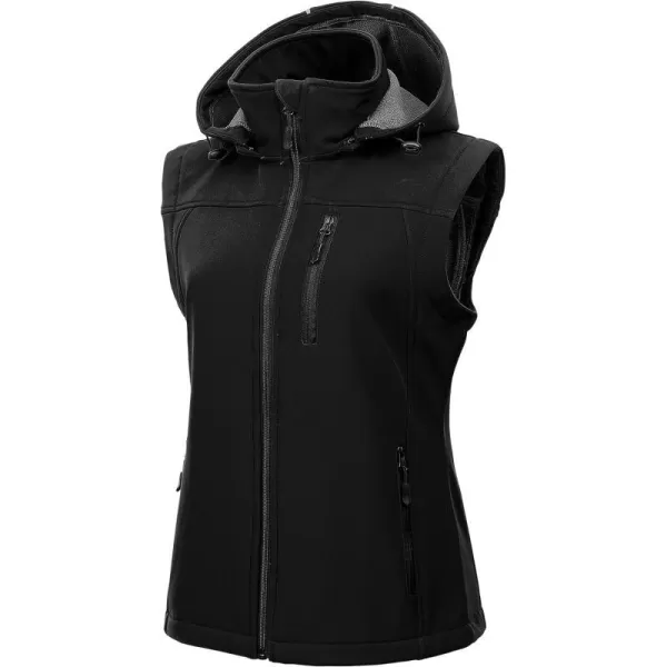 CREATMO US Womens Lightweight Softshell Vest Outerwear Windbreaker Sleeveless Jacket With Removable HoodBlack