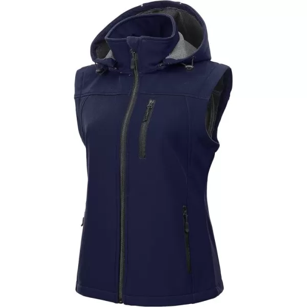 CREATMO US Womens Lightweight Softshell Vest Outerwear Windbreaker Sleeveless Jacket With Removable HoodNavy