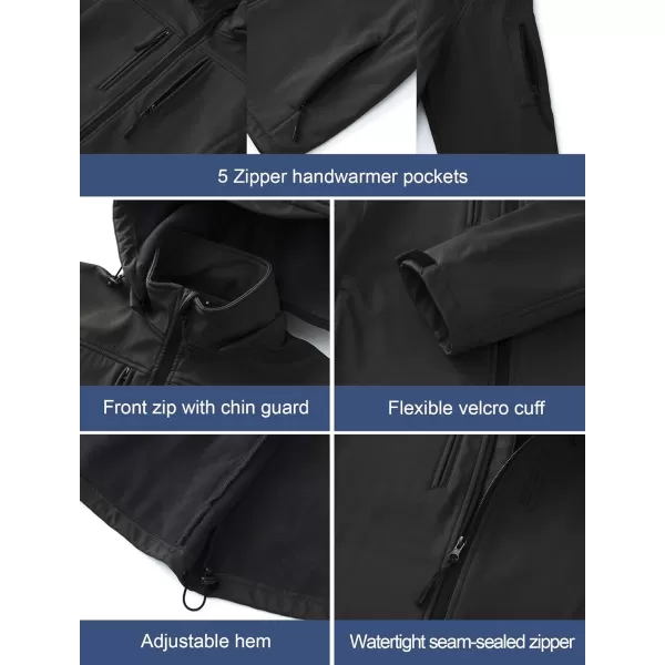 CREATMO US Mens Softshell Military Jacket With Removable Hood Fleece Lined and Water Repellent Outdoor Reflective CoatBlack