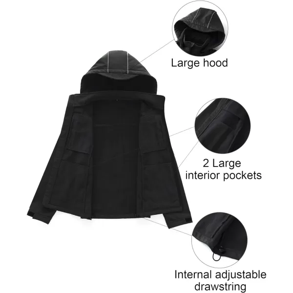 CREATMO US Mens Softshell Military Jacket With Removable Hood Fleece Lined and Water Repellent Outdoor Reflective CoatBlack