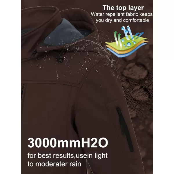 CREATMO US Mens Softshell Military Jacket With Removable Hood Fleece Lined and Water Repellent Outdoor Reflective CoatBrown