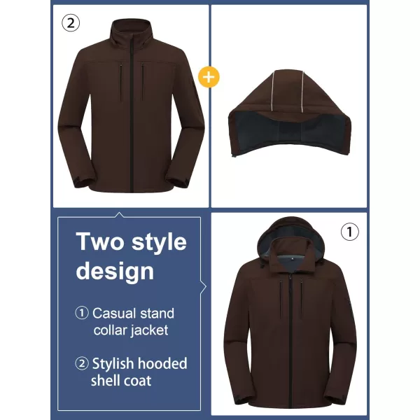 CREATMO US Mens Softshell Military Jacket With Removable Hood Fleece Lined and Water Repellent Outdoor Reflective CoatBrown