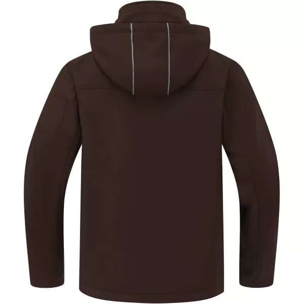 CREATMO US Mens Softshell Military Jacket With Removable Hood Fleece Lined and Water Repellent Outdoor Reflective CoatBrown
