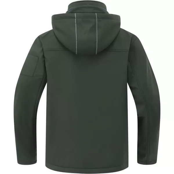 CREATMO US Mens Softshell Military Jacket With Removable Hood Fleece Lined and Water Repellent Outdoor Reflective CoatGreen