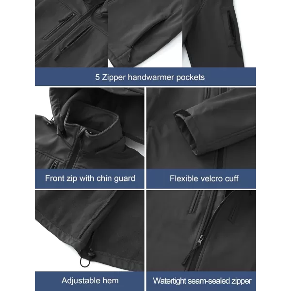 CREATMO US Mens Softshell Military Jacket With Removable Hood Fleece Lined and Water Repellent Outdoor Reflective CoatGrey