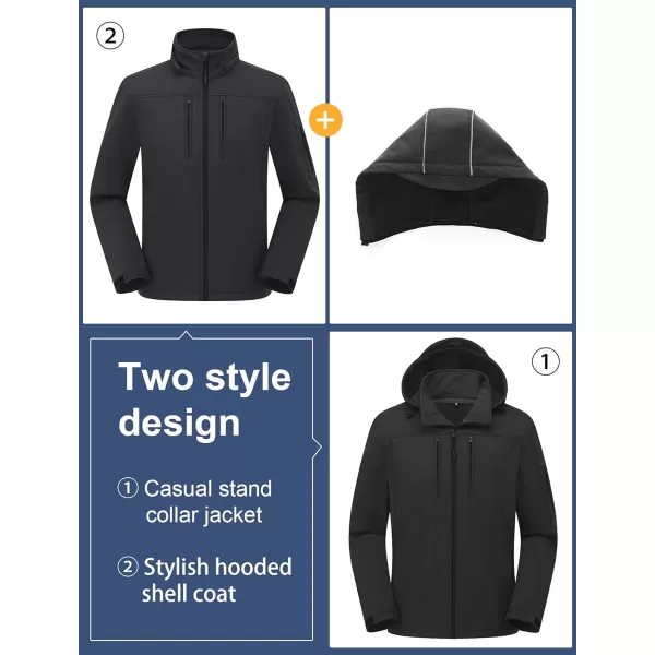 CREATMO US Mens Softshell Military Jacket With Removable Hood Fleece Lined and Water Repellent Outdoor Reflective CoatGrey