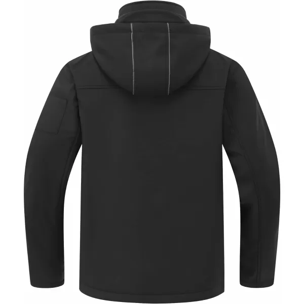 CREATMO US Mens Softshell Military Jacket With Removable Hood Fleece Lined and Water Repellent Outdoor Reflective CoatGrey