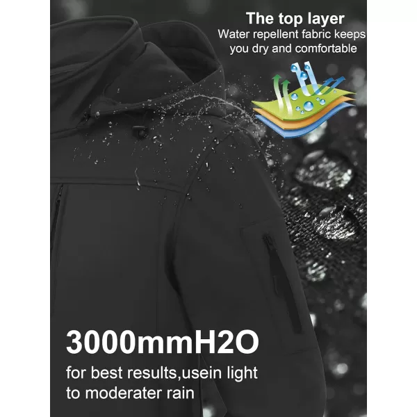 CREATMO US Mens Softshell Military Jacket With Removable Hood Fleece Lined and Water Repellent Outdoor Reflective CoatGrey